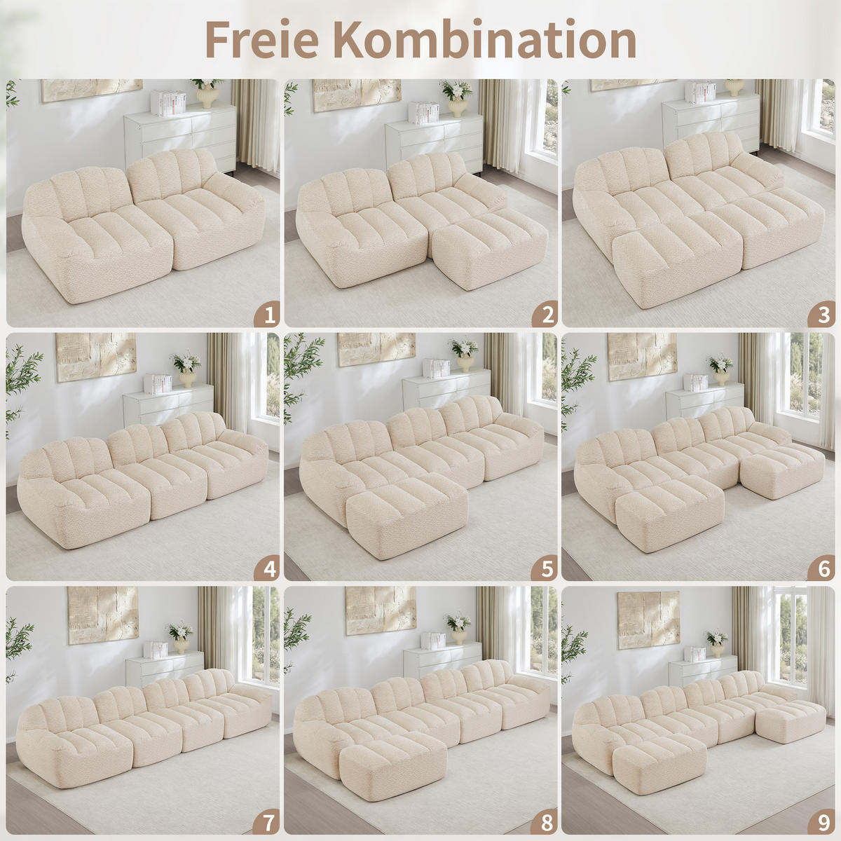 ECKSOFA 210×165×79 cm Granular Fleece rahmenlos modular mit Ottoman,weiß - Weiß, Textil (165/210cm) - Luhomfu