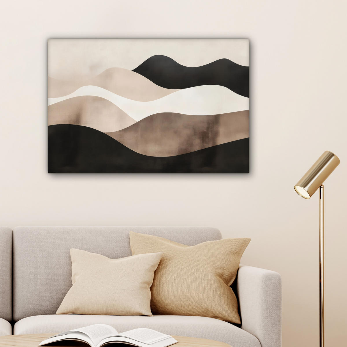 LEINWANDBILD Abstrakt - Landschaft - Wellen - Cremefarben Gemälde 60x40 cm - Cappuccino, Textil (60/40cm) - MuchoWow