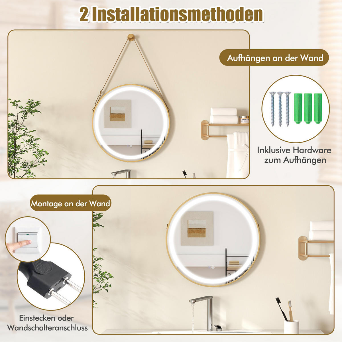 BADEZIMMERSPIEGEL Silber - Silberfarben, Glas (60/4.5/60cm) - COSTWAY