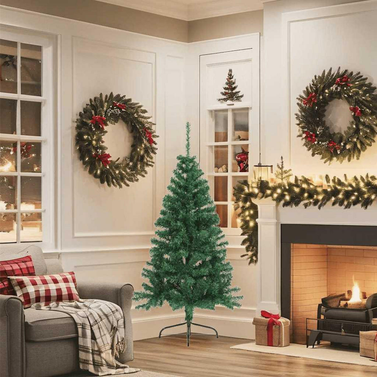 HALB-WEIHNACHTSBAUM Künstlicher Mit Ständer Grün 150 Cm Pvc - Grün, Kunststoff (150cm) - vidaXL