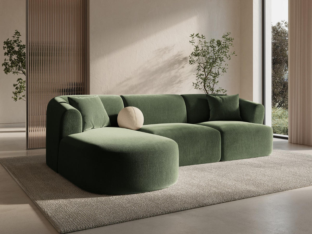 MODULARES-ECKSOFA links Campi aus Samt grün 4 Sitzplätze - Grün, Textil (156/256cm) - Cosmopolitan Design
