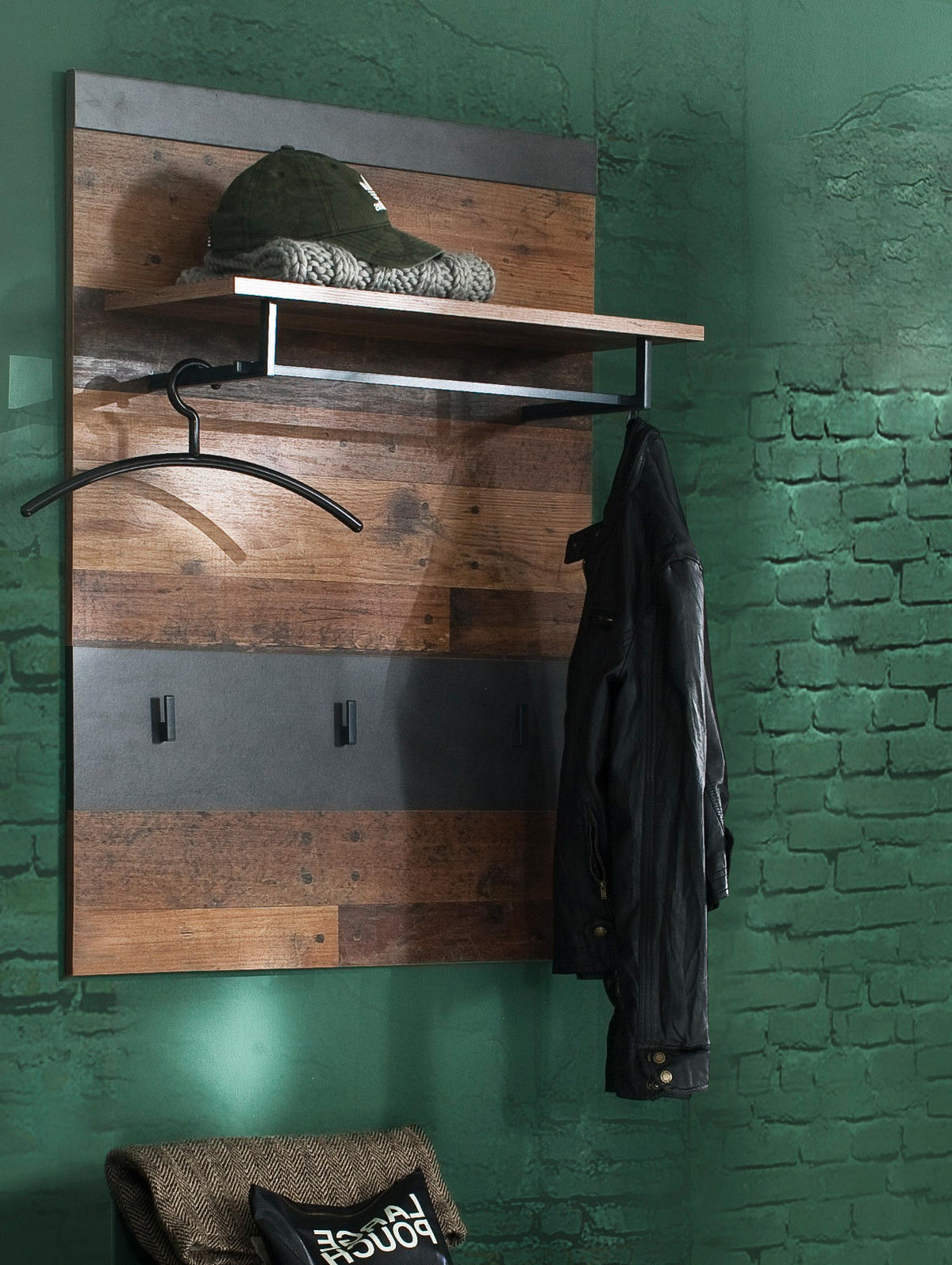 GARDEROBENPANEEL Used Wood Shabby mit grau 80 x 106 cm, Flurgarderobe mit Kleiderstange - Braun/Grau, Holzwerkstoff (80/106/28cm) - Top.Furn