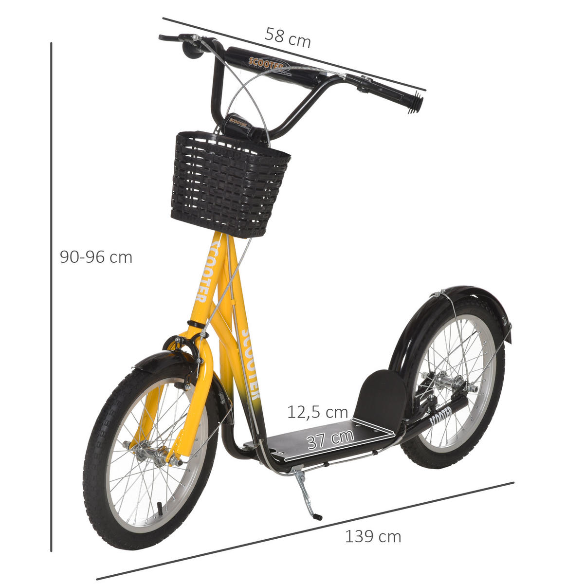 KINDERSCOOTER - Schwarz/Orange, Kunststoff/Metall (139/58/96cm) - HOMCOM