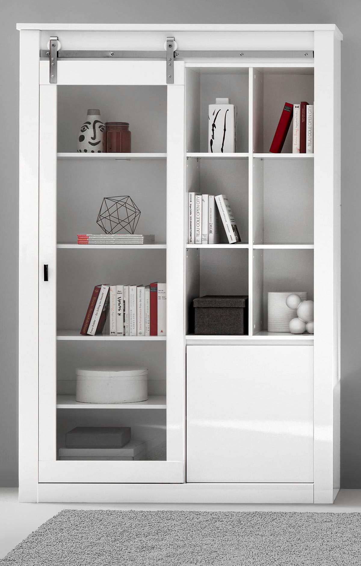 VITRINE weiß Hochglanz 133 x 201 cm, Vitrinenschrank mit Soft-Close - Chromfarben/Weiß Hochglanz, Glas/Holzwerkstoff (133/153/38cm) - Furn.Design