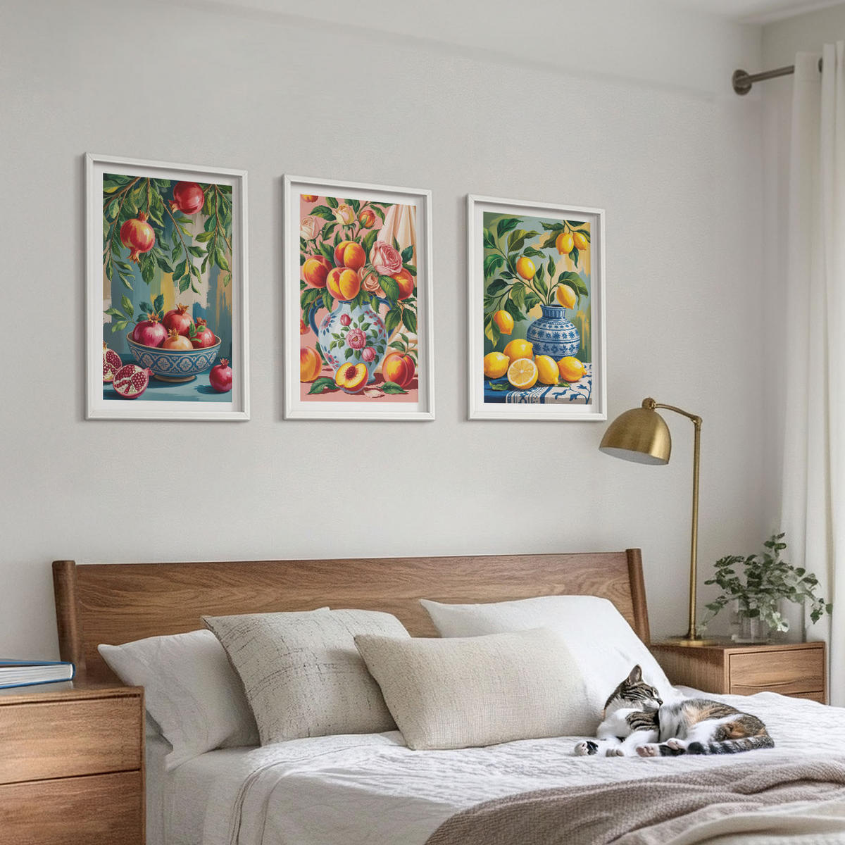 BILDER SET 3er Set - 40x60 cm Weißer Rahmen - Fruchtzusammensetzung von Granatäpfeln - Weiß, Kunststoff (40/60cm) - TULUP