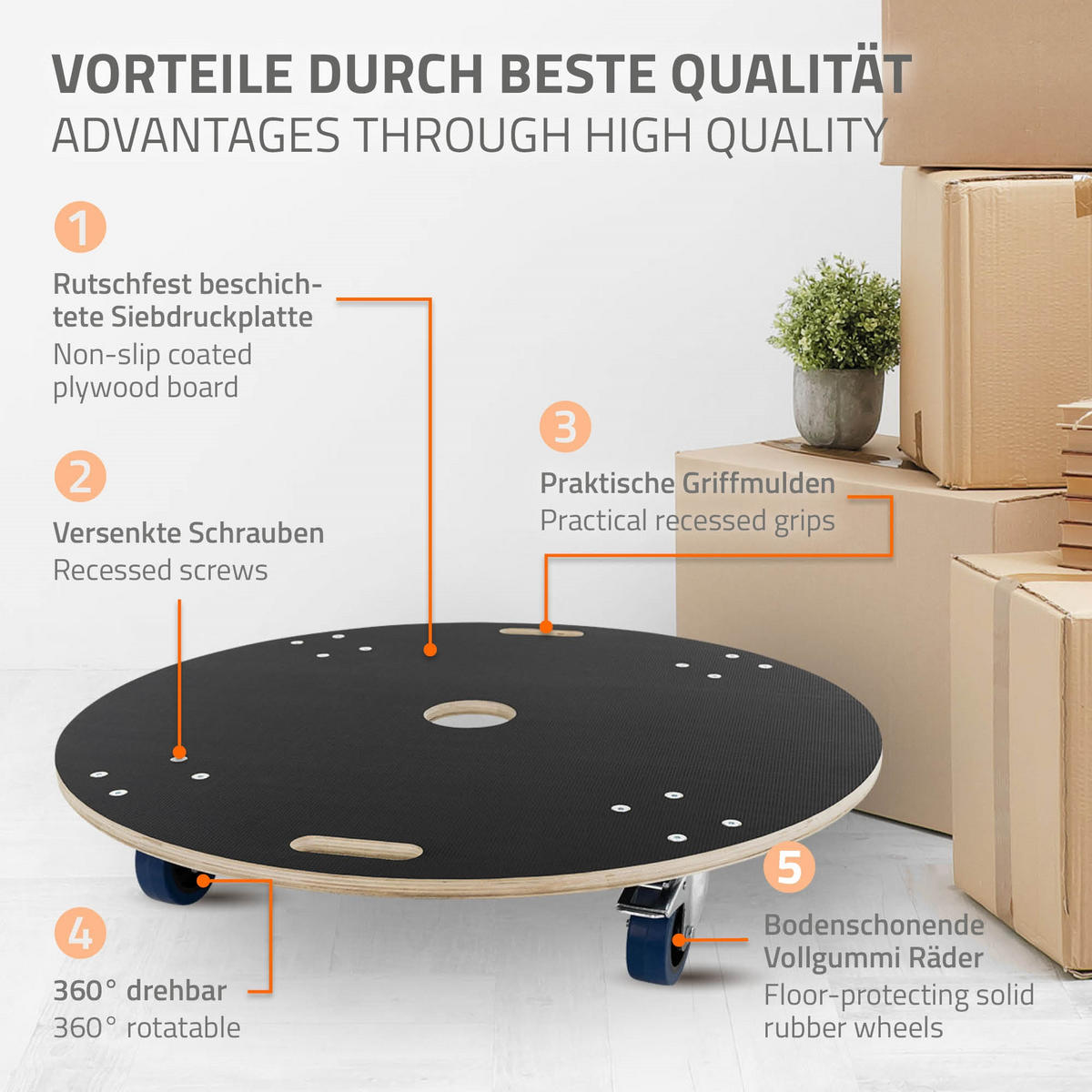 TRANSPORTROLLER 2er Set rund Ø87x14,5 cm Tragkraft 800kg - Grau, Holzwerkstoff (87/87/14.5cm) - ECD-Germany