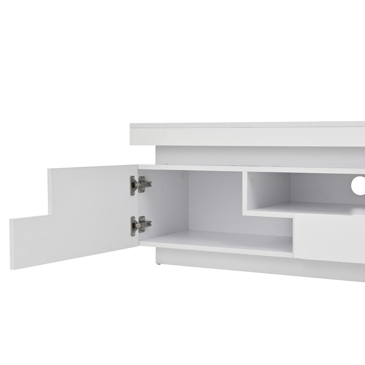 TV-LOWBOARD 175x38x45 cm Weiß Hochglanz LED 2 Schränke 1 Schublade - Weiß, Holzwerkstoff (38/45/175cm) - FLIEKS