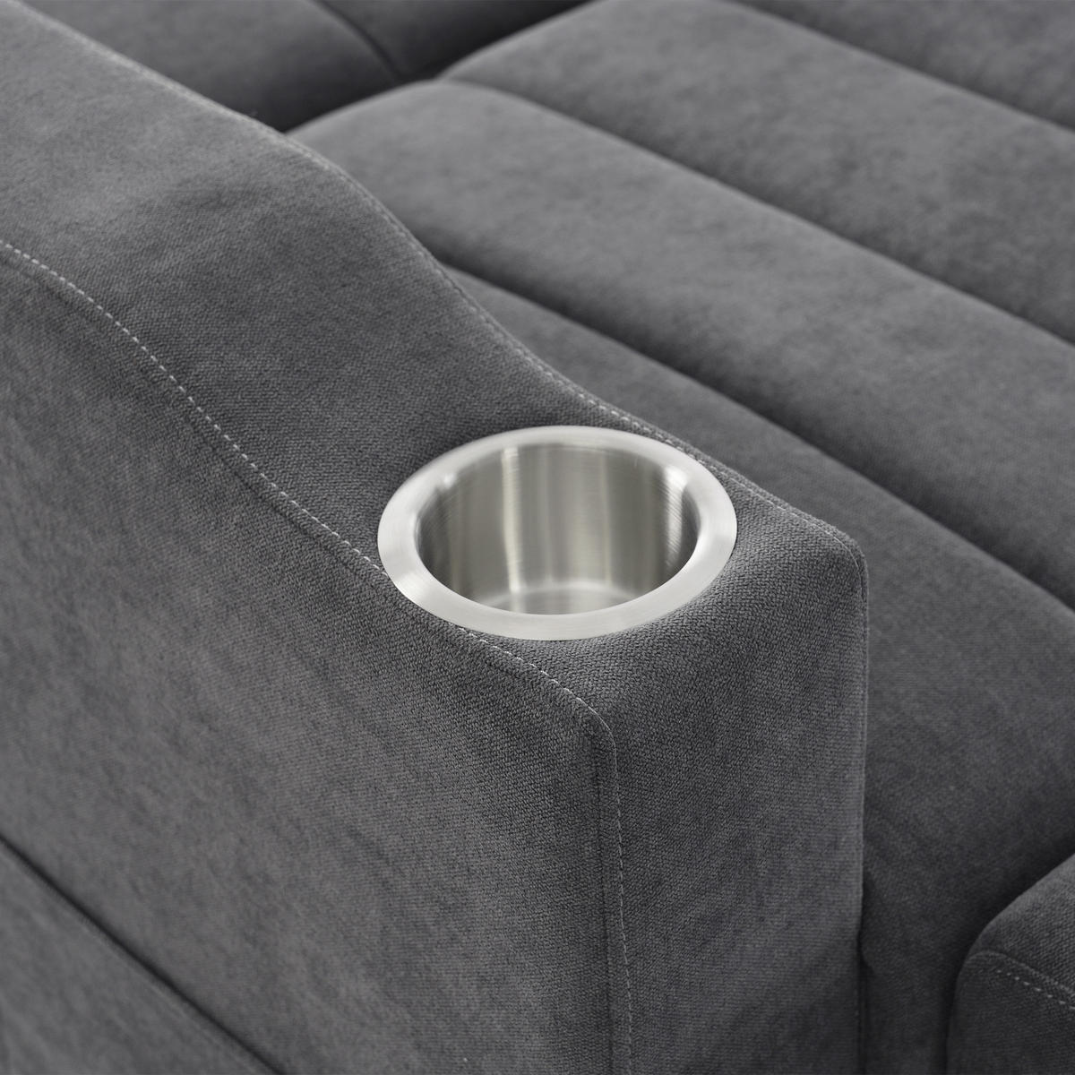 SCHLAFSOFA 2-SITZER Leinen Grau mit verstellbarer Rückenlehne, Getränkehaltern und Kissen - Grau, Holzwerkstoff/Kunststoff (136/84/75.5cm) - WISHDOR