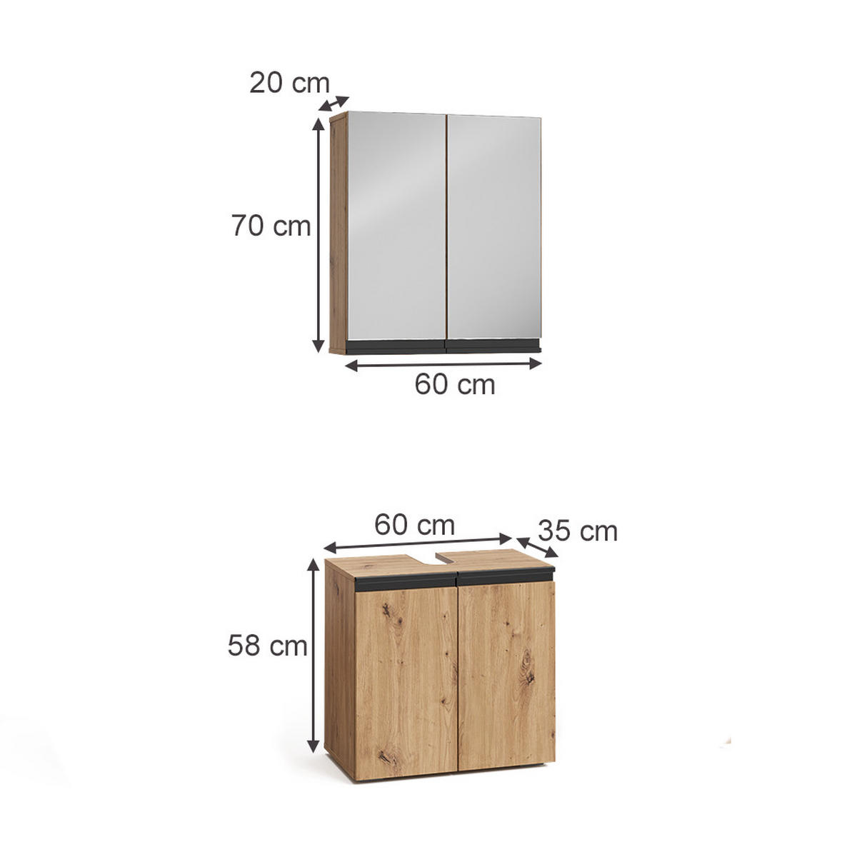 BADMÖBEL-SET Torren Artisan 2 Teile - Hellgrau, Holzwerkstoff (60/58/35cm) - Vicco