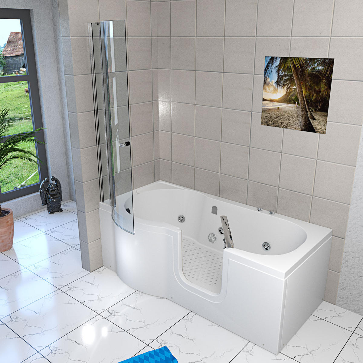 SENIORENDUSCHE Whirlpool mit Tür S12D-WP-R - Weiß, Glas/Kunststoff (170/200/85cm) - AcquaVapore by Sandra Jentho