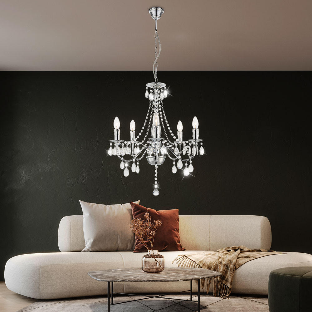 LED KRONLEUCHTER William Silber Kristalloptik - Silberfarben, Metall (51/51/143cm) - Globo Lighting