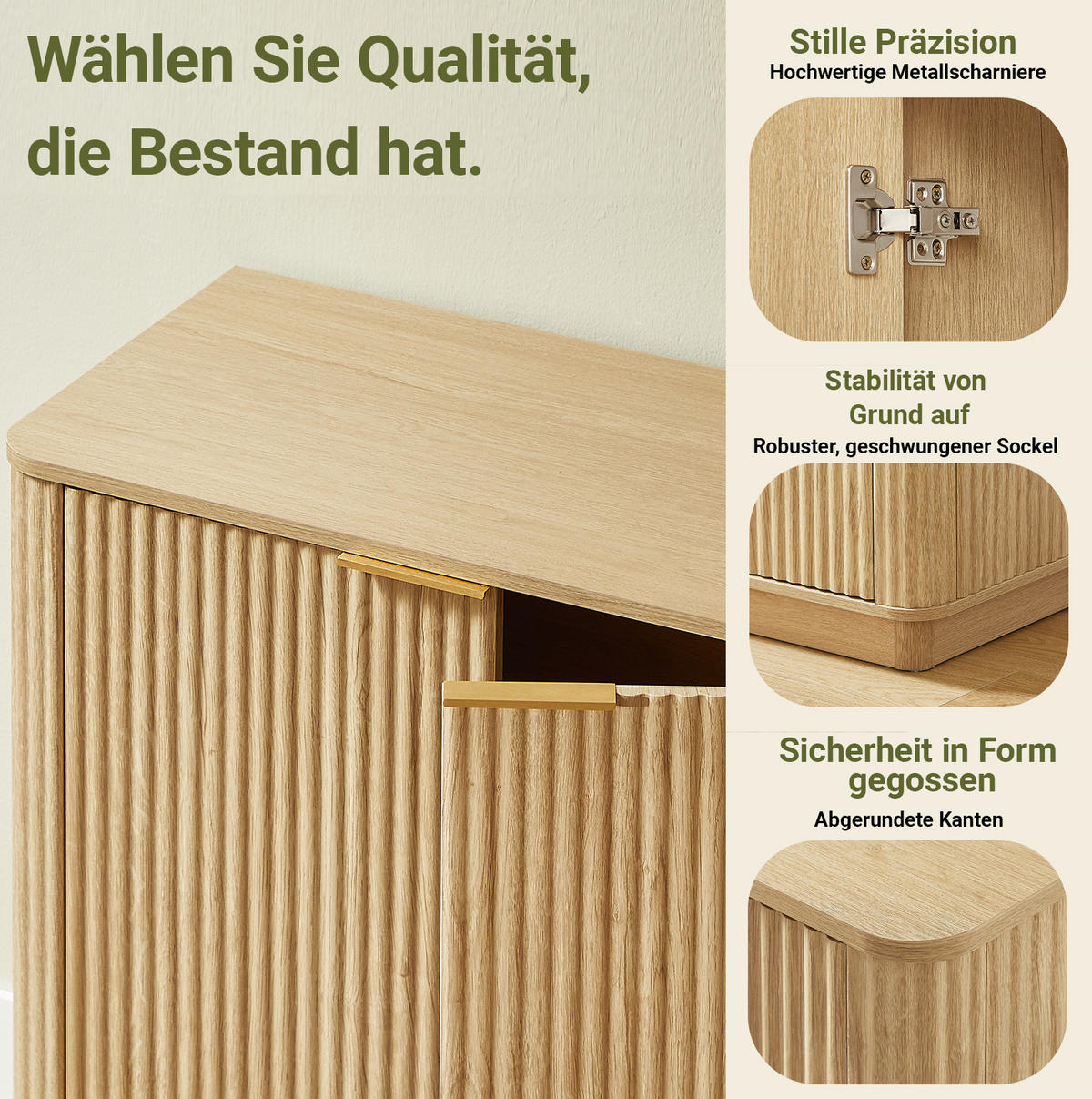 SIDEBOARD 160/40/80 cm in Eiche-Optik mit 4 Türen & wellenförmiger Front - Eichefarben, Holzwerkstoff (160/80/40cm) - BEAOK