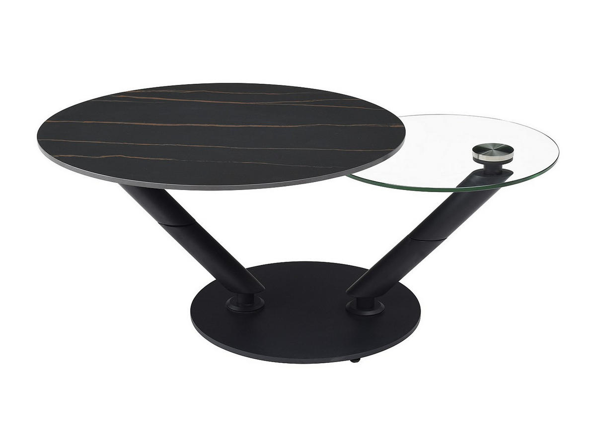 COUCHTISCH mit drehbaren Tischplatten - Keramik, Sicherheitsglas & Metall - Marmor-Optik Schwarz - ELDOVA - Schwarz, Glas (130/80/43cm) - Vente-Unique