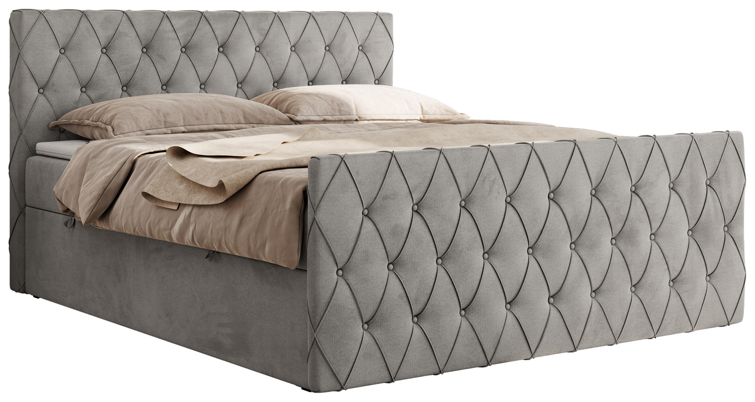 BOXBETT MIREN DUO 120/200 - Hellgrau Velvet - H3 - Hellgrau, Holz/Textil (120/200cm) - MKS