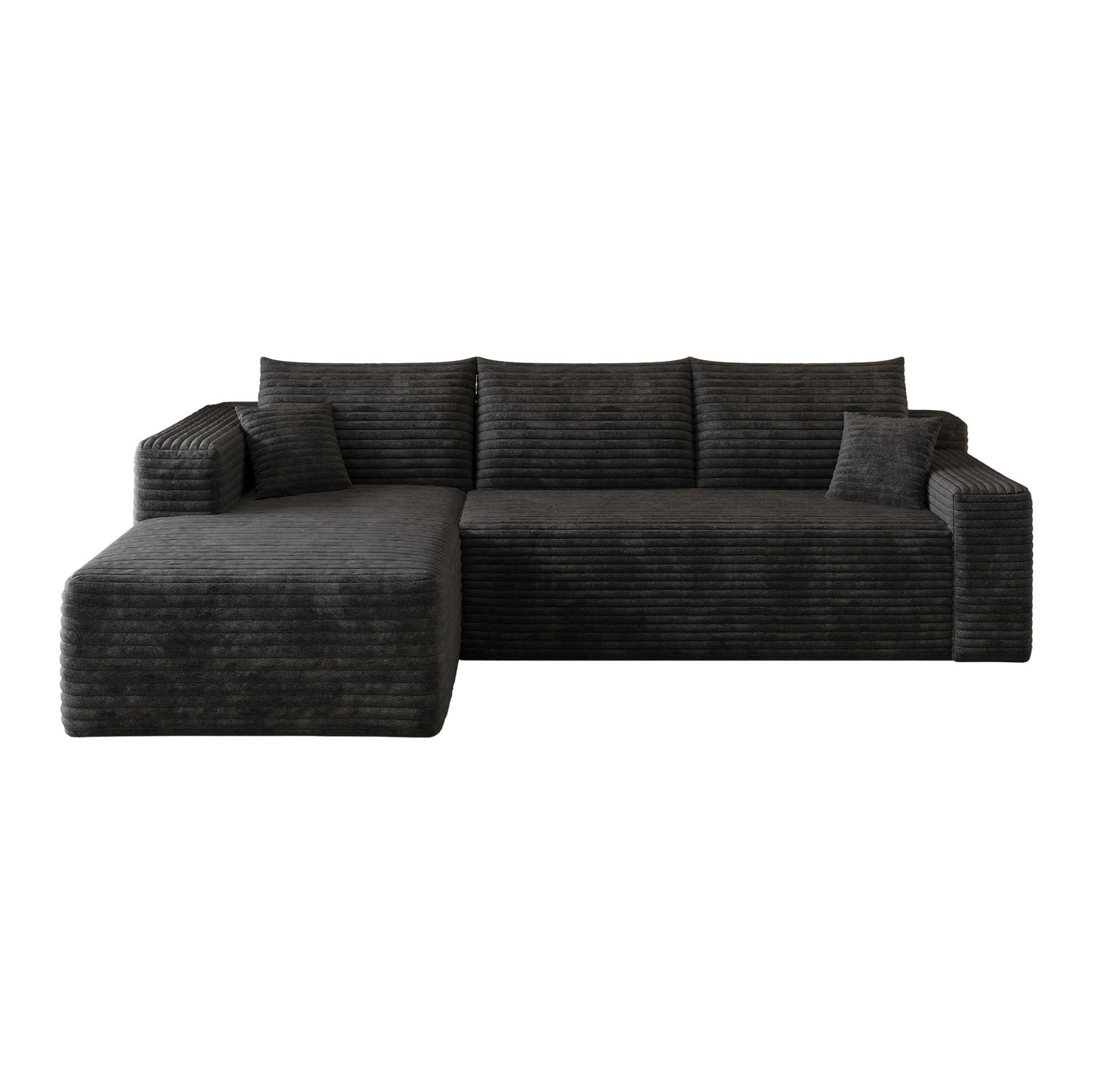 ECKSOFA 241/151/58 cm schwarz aus Stoff mit Chaiselongue ohne Montage - Schwarz, Textil (151/241cm) - OKWISH