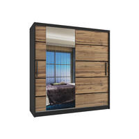 SCHWEBETÜRENSCHRANK Verona MBP, Schwarz/Goldbraun Matt, 158 cm, mit Spiegel - Braun, Holz (158/216/60cm) - B BELINI GROUP