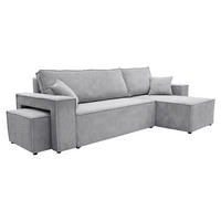 ECKSOFA Mit Schlaffunktion Und Pouf, Cordstoff Poso, Hellgrau, Rechts, Best L Mit Pouf - Hellgrau, Holz (244/145cm) - Kaiser Möbel