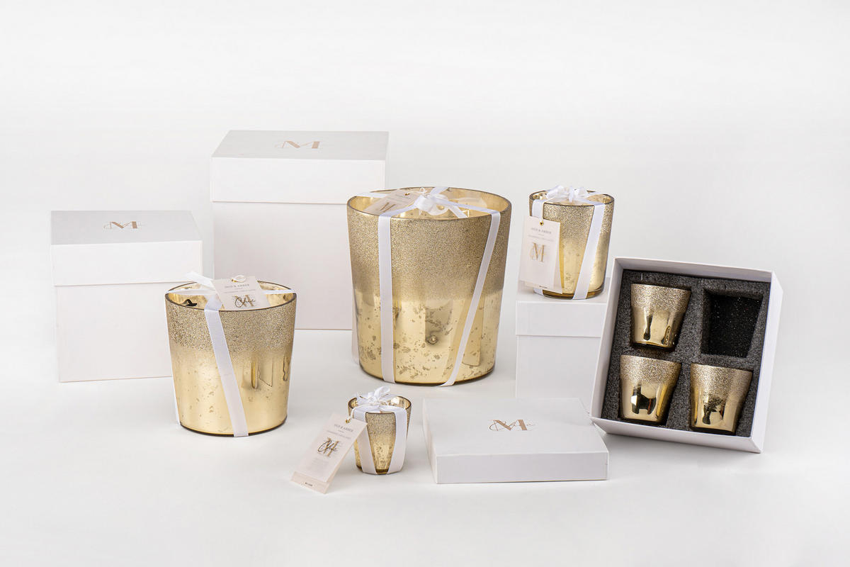 DUFTKERZE M-CHIC - Glas - Champagner - L - 140 Std. - Champagner, Glas (21/22cm) - J-Line