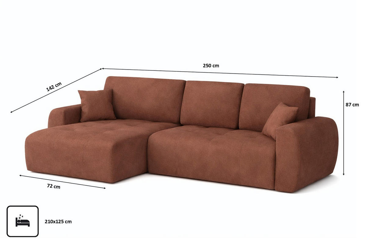 ECKSOFA Mit Schlaffunktion Und Bettkasten L-Form Ivo L, Veloursstoff Salvador, Dunkelbraun, Links - Dunkelbraun, Holz (250/142cm) - Kaiser Möbel