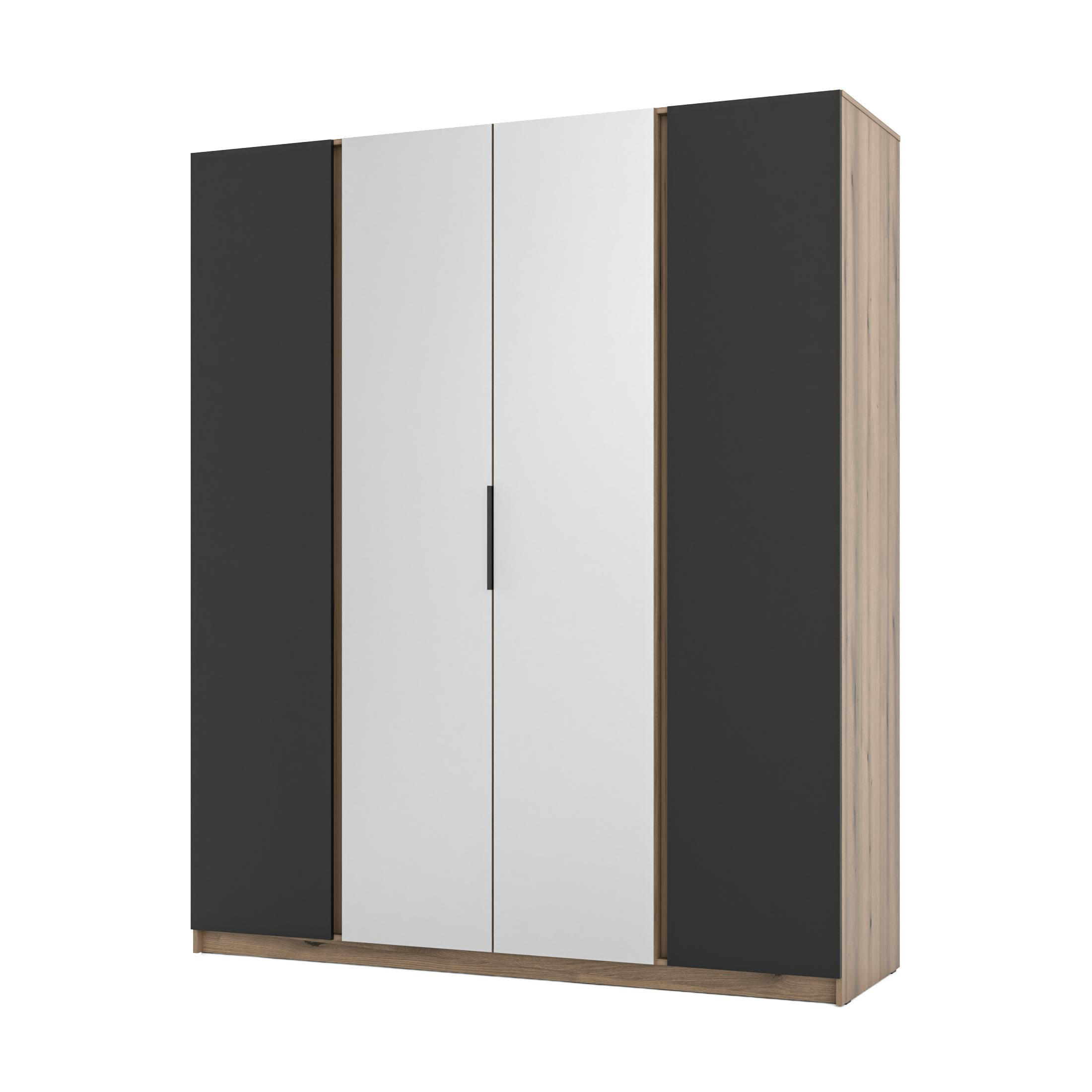 KLEIDERSCHRANK Nehir Eiche Evoke/Schwarz 200 cm - 4T Modern mit 2 Spiegeln mittig - Eichefarben/Schwarz, Holzwerkstoff/Kunststoff (200/239/61.9cm) - AX Living