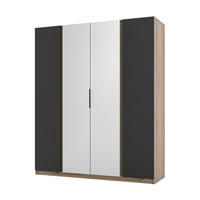 KLEIDERSCHRANK Nehir Eiche Evoke/Schwarz 200 cm - 4T Modern mit 2 Spiegeln mittig - Eichefarben/Schwarz, Holzwerkstoff/Kunststoff (200/239/61.9cm) - AX Living