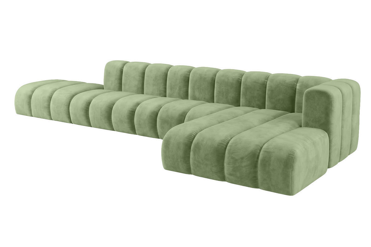 ECKSOFA Modulares In L-Form Mit Hocker, Velvet-Stoff Riviera, Olive, Rechts, GRAND - Olivgrün, Holz (386/179cm) - Kaiser Möbel