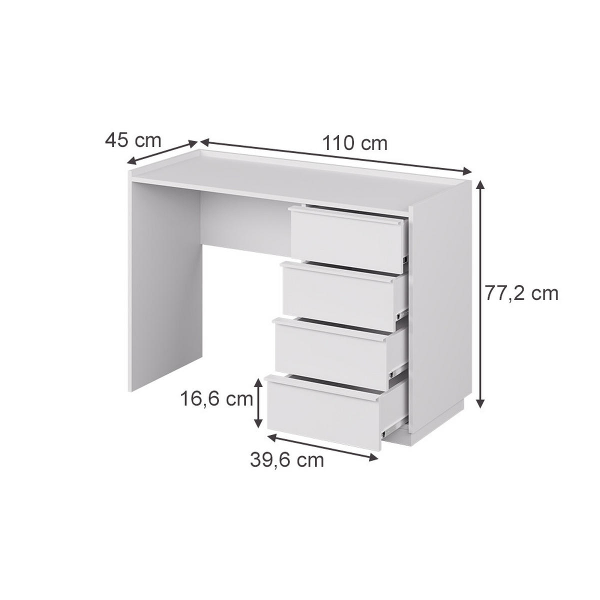 STŮL Viktoria Bílá - bílá, kompozitní dřevo (45/110/77.2cm) - Vicco