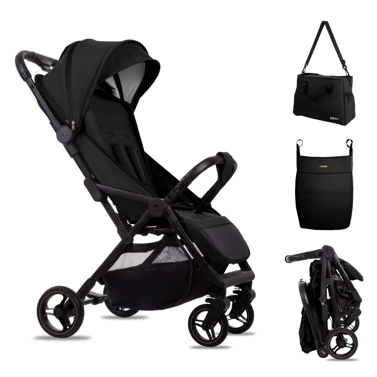 BUGGY Giau, Klein und Leicht, Teleskopische Führung, Kompakt Faltbar, Wickeltasche, Reisetasche - Schwarz, Textil/Metall (58/98cm) - BabyLux