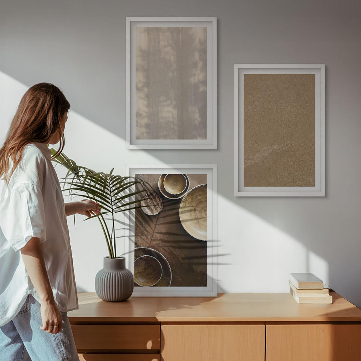 WANDBILDER 3er-Set - 40x60 cm Weißer Rahmen - Minimalistische Texturstrukturen - Weiß, Kunststoff (40/60cm) - ArtPrintCave