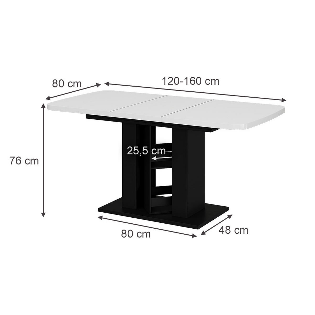 ESSTISCH Fenaro Weiß/Schwarz 120 x 80 cm - Schwarz/Weiß, Holzwerkstoff (80/120/76cm) - Vicco