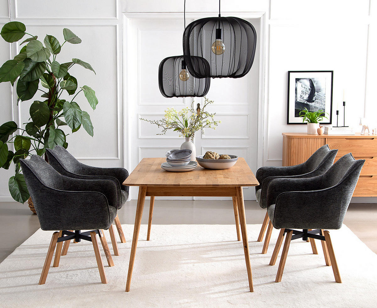DREHBARER ARMLEHNENSTUHL - Schwarz - Chenille - Eiche - 63 x 88 x 62 cm - Eichefarben/Anthrazit, Holz/Textil (63/88/62cm) - home24