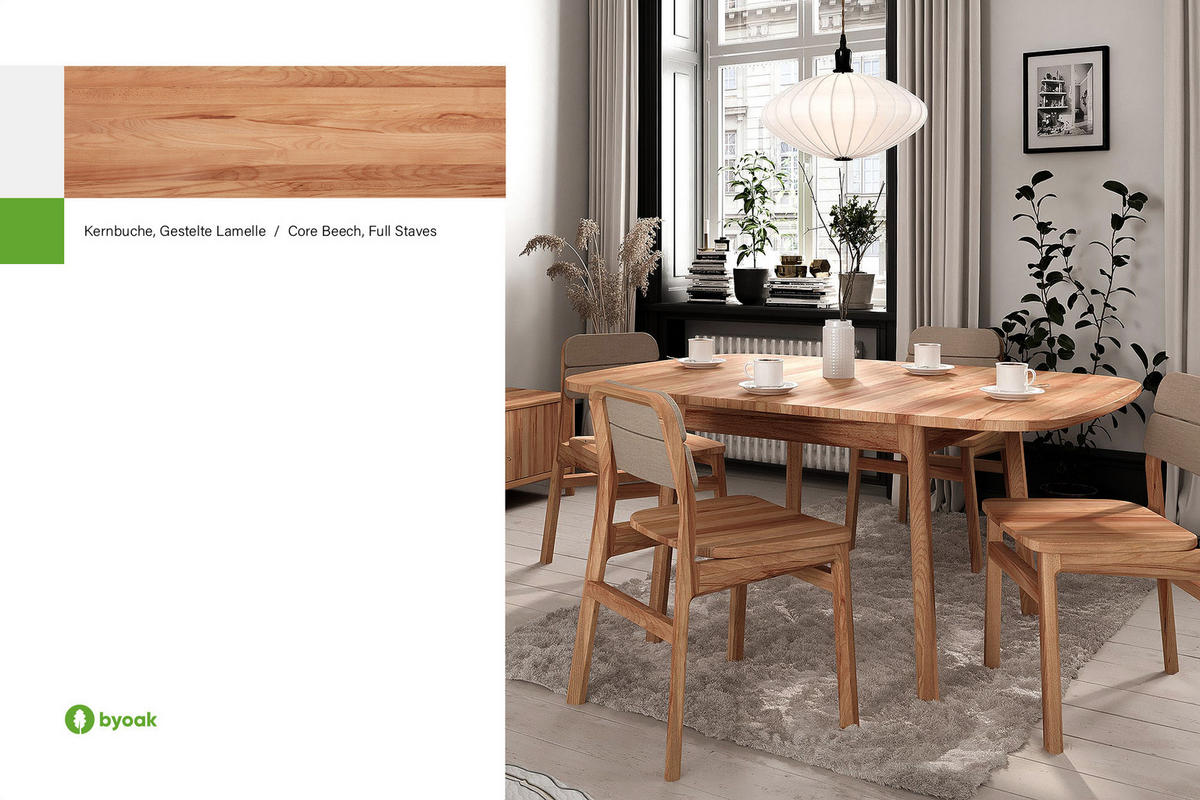 ESSTISCH PAUL 100 x 180 Kernbuche - Kernbuche, Holz (180/100/77cm) - byoak