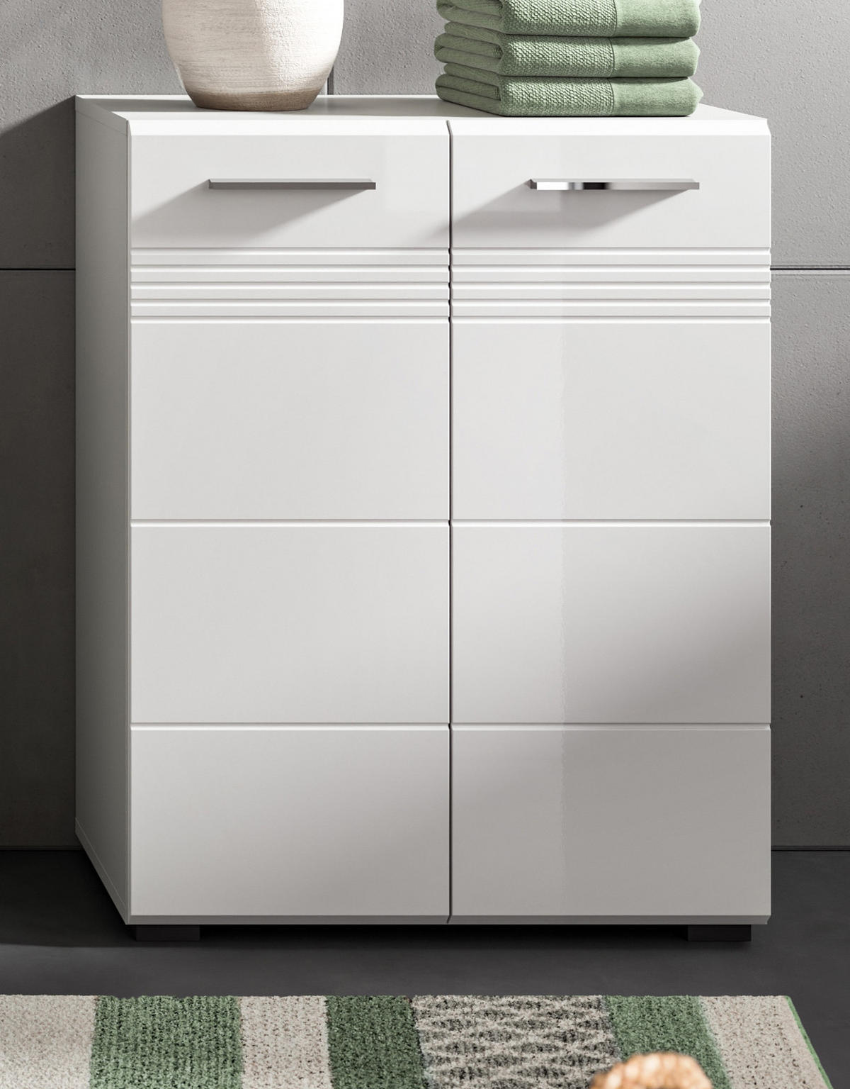 MIDISCHRANK weiß Hochglanz, grau 60 cm, Badschrank mit Soft-Close - Weiß Hochglanz/Silberfarben, Holzwerkstoff/Kunststoff (60/80/30cm) - Inn.Furn