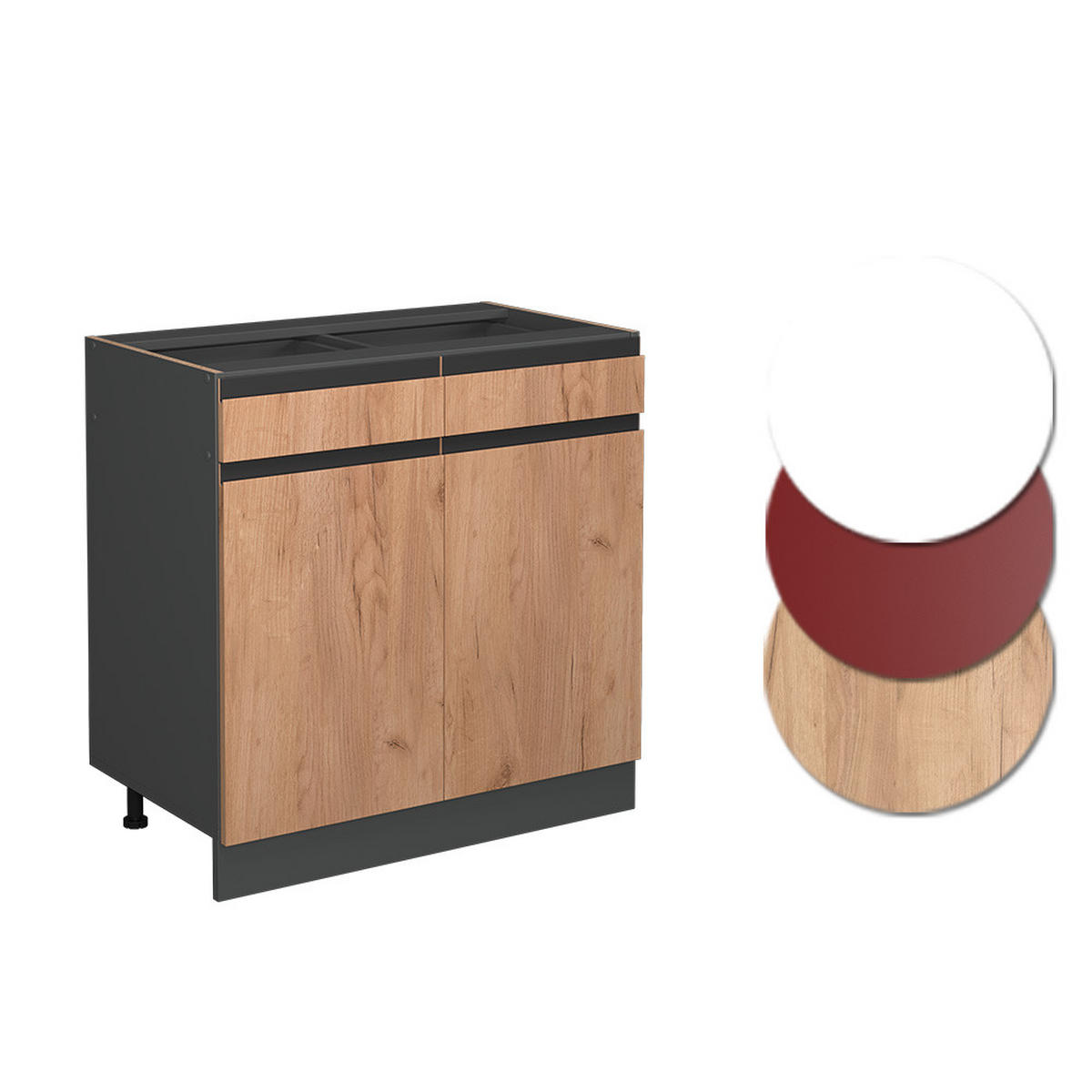 KÜCHENUNTERSCHRANK R-Line Goldkraft Eiche 80 cm J-Shape, ohne AP - Honigeiche/Anthrazit, Holzwerkstoff (80/81.6/46cm) - Vicco