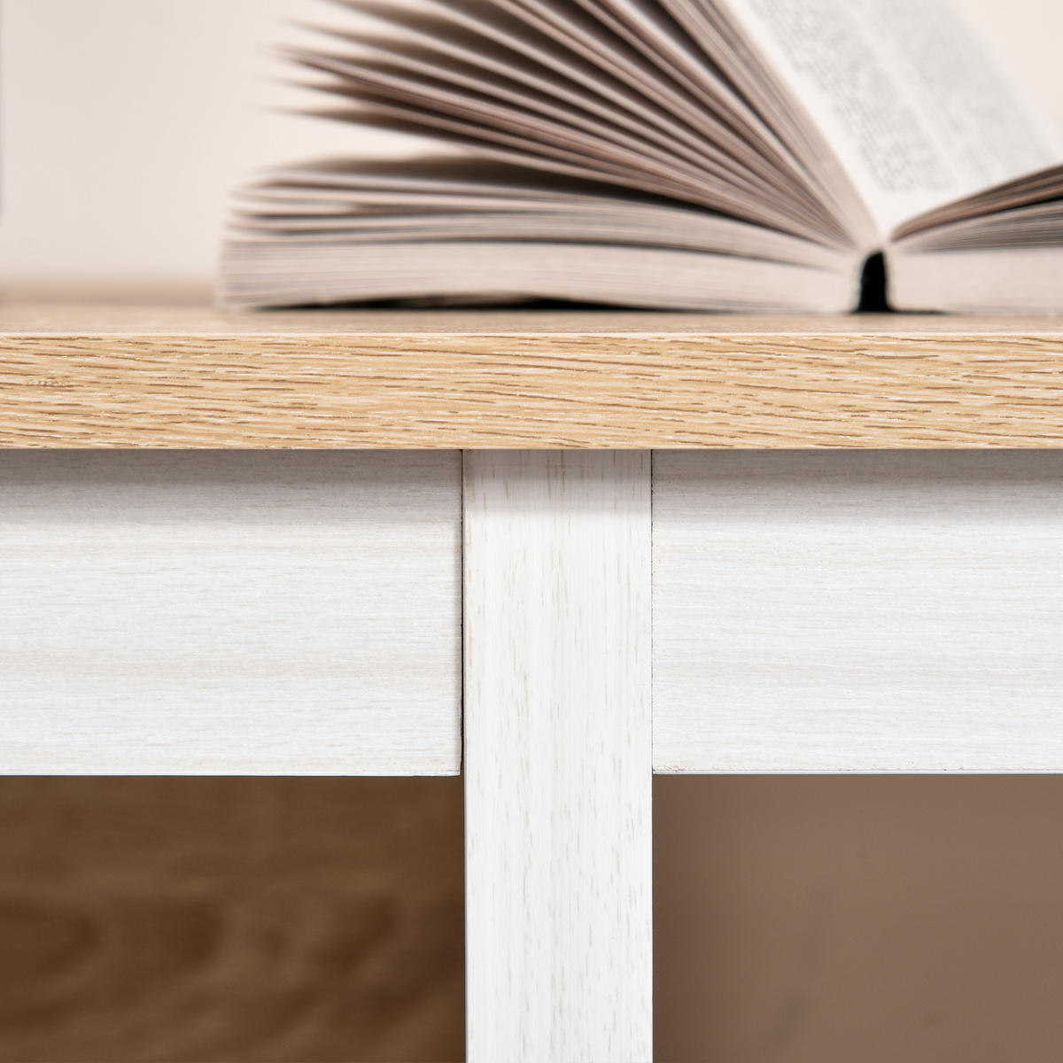 SCHREIBTISCH Eiche-Optik und Weiß mit 2 Regalfächern 110/48/76 cm - Beige, Holz (48/110/76cm) - PANGIVO