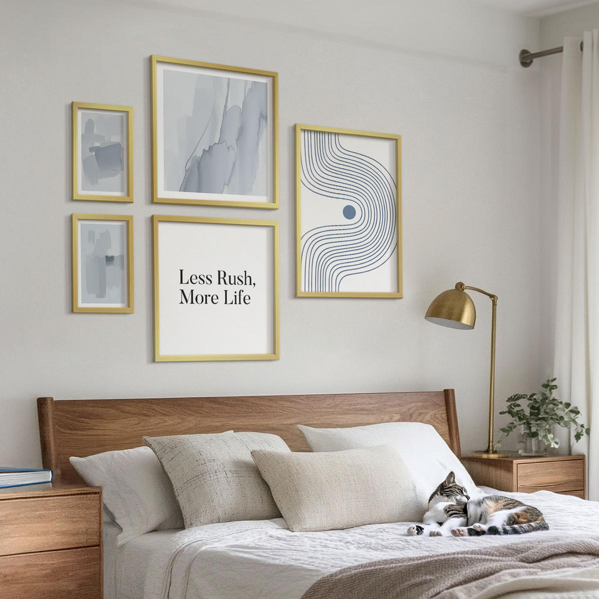 BILDER SET 5er Set - 50x50 cm & 20x30 cm & 40x60 cm Goldrahmen - Abstrakte Aquarellkompositionen - Goldfarben, Kunststoff (40/60cm) - TULUP