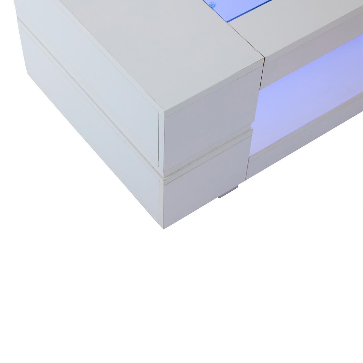 KONFERENČNÍ stolek 100/50/35 cm bílý z dřevotřísky s LED osvětlením a skleněnou deskou - bílá, kompozitní dřevo (100/50/35cm) - OKWISH