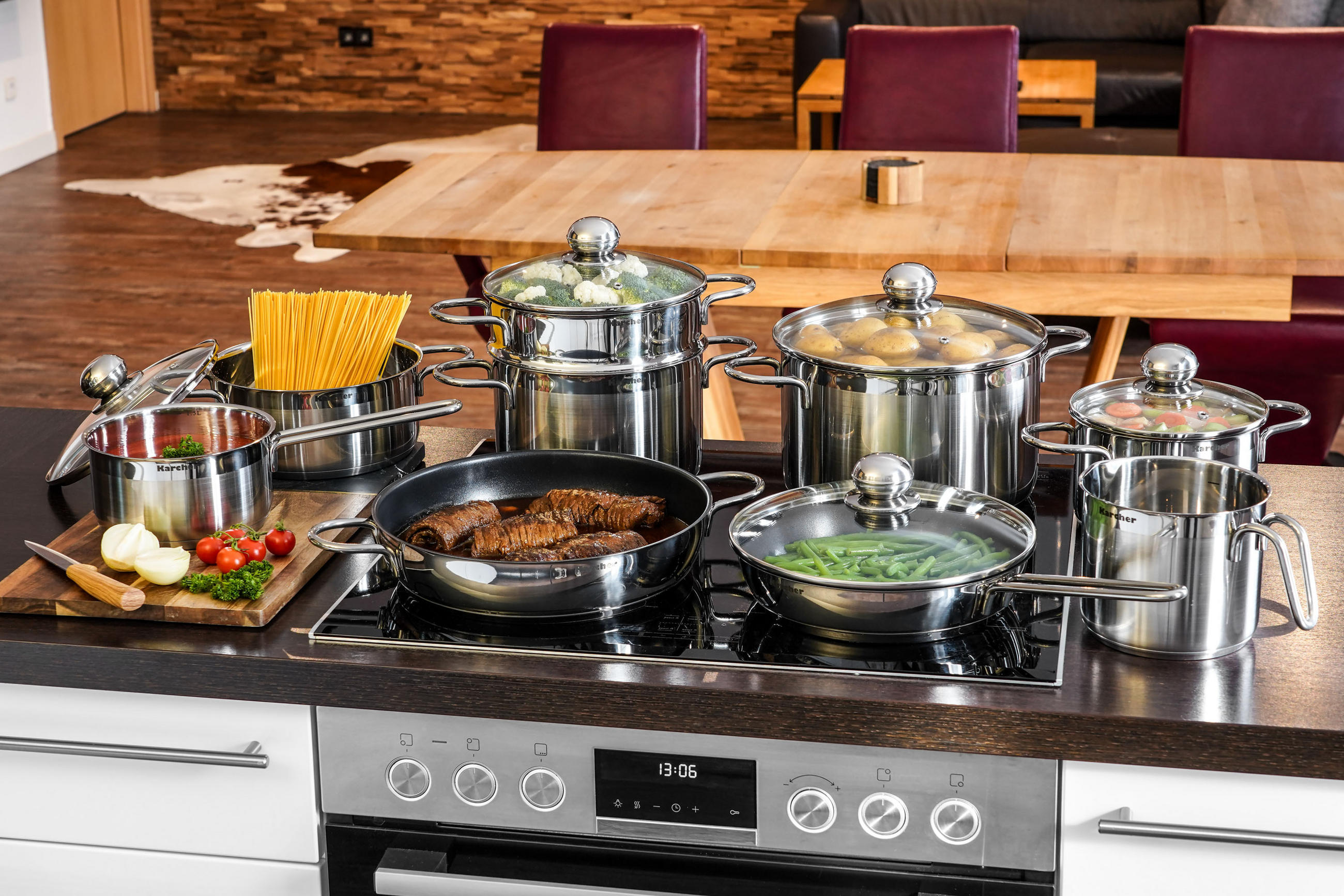 TOPFSET Jette, Edelstahl, Induktion, 14-teilig - Edelstahlfarben, Metall - Karcher