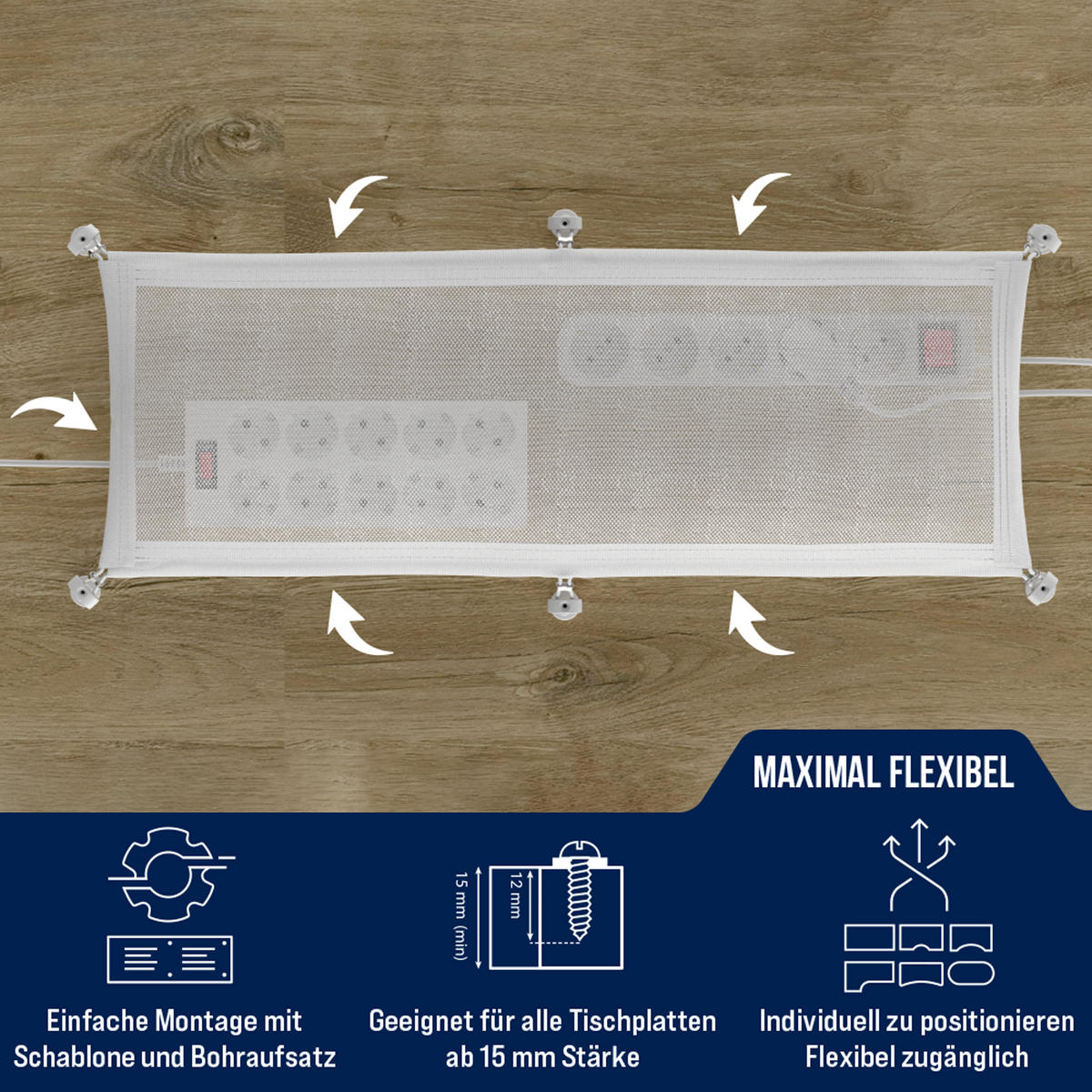 KABELMANAGEMENT Netz für den Schreibtisch, weiß - Weiß, Kunststoff (24/63.5/0.25cm) - Ultimate Setup