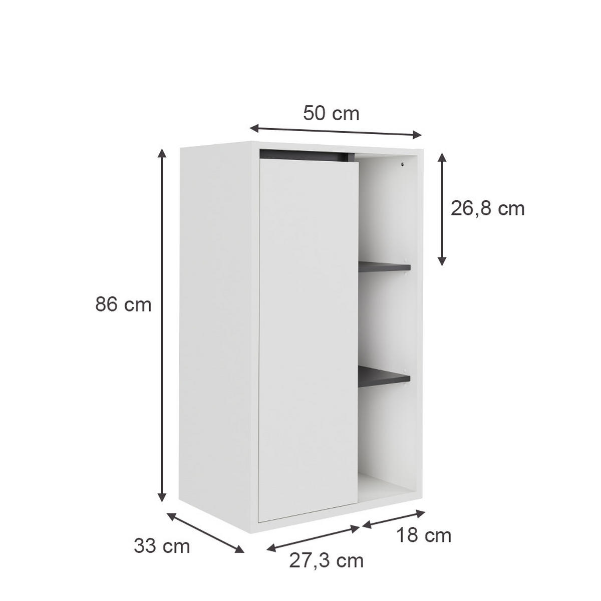 MIDISCHRANK Viola Weiß/Grau 50 x 86 cm mit offenen Regalen - Weiß/Grau, Holzwerkstoff (50/86/33cm) - Vicco
