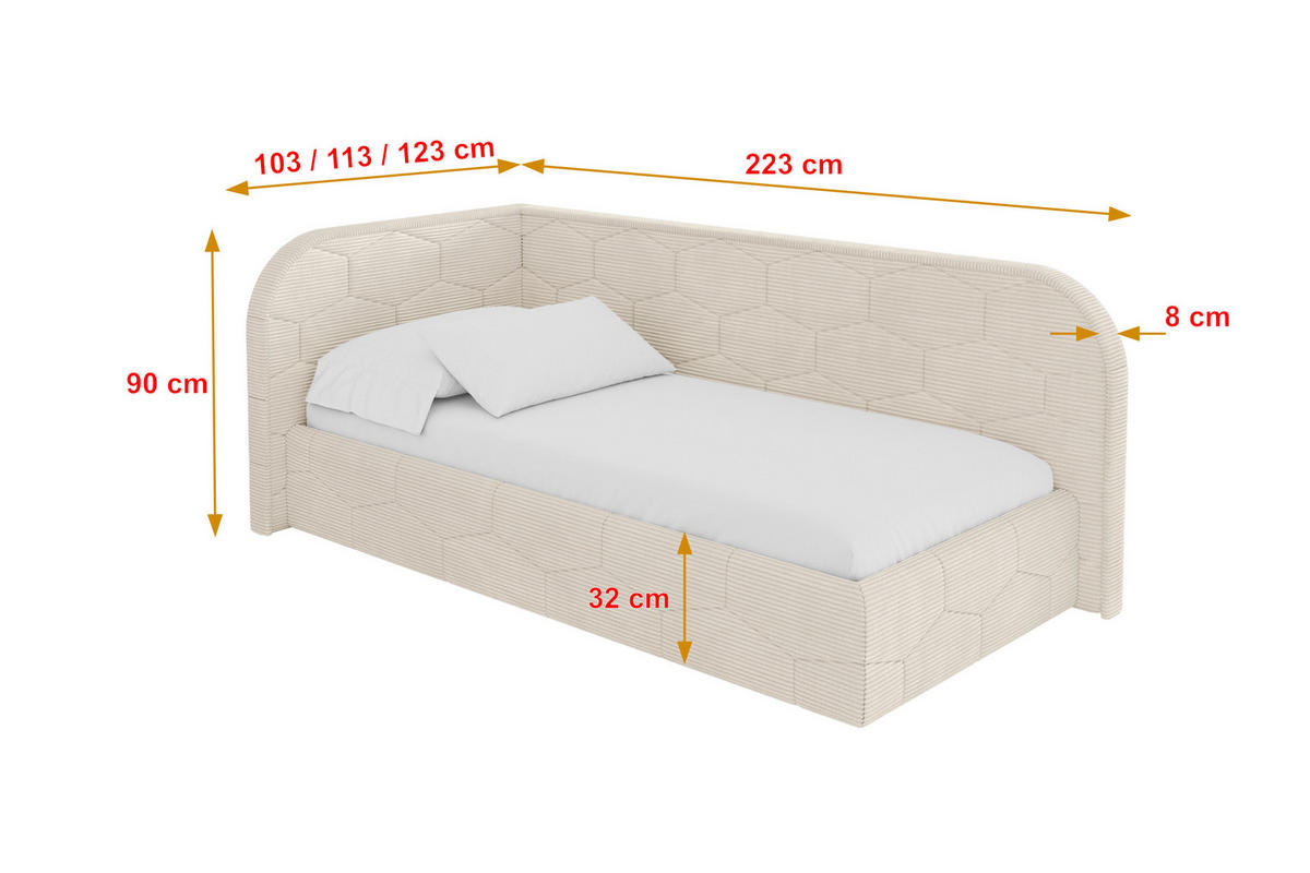 EINZELLBETT Jugendbett mit Bettkasten und Matratze H3/H4, Rechts - JAXY 90x200 Beige - Kaschmir, Holzwerkstoff/Textil (90/200cm) - ALTDECOR