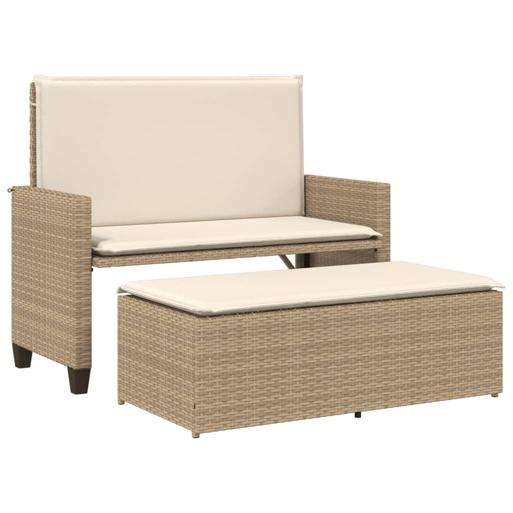 GARTENBANK mit Kissen und Hocker Beige Poly Rattan - Beige, Kunststoff (122/61.5/55cm) - furnicato