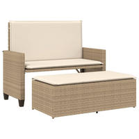 GARTENBANK mit Kissen und Hocker Beige Poly Rattan - Beige, Kunststoff (122/61.5/55cm) - furnicato