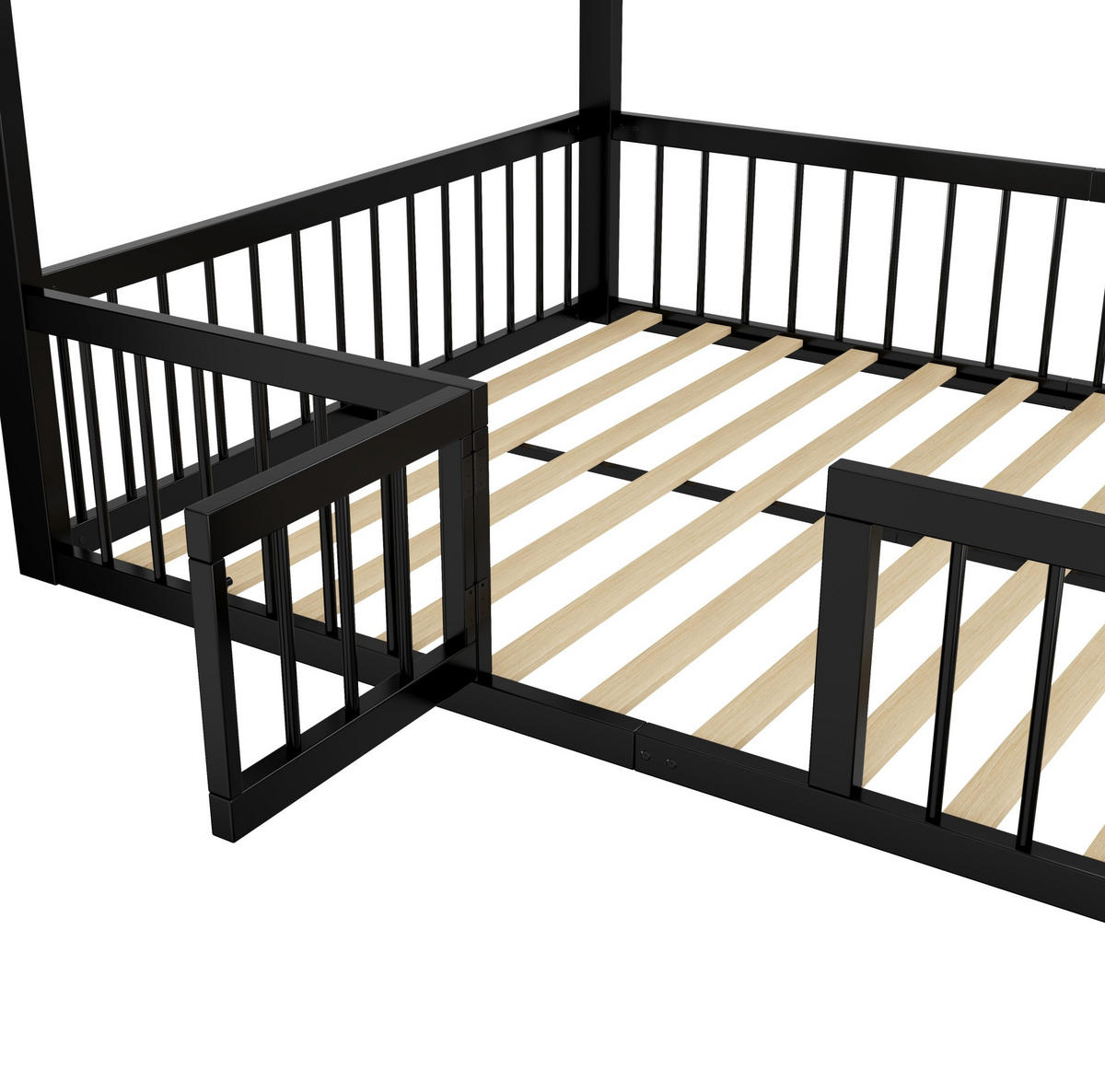 KINDERBETT Hausdesign 140/200 cm Schwarz aus Metall ohne Matratze - Schwarz, Metall (140/200cm) - MIVRAY