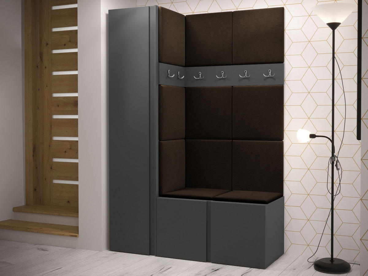 GARDEROBEN-SET Orion IX - Graphitfarben/Braun, Holzwerkstoff/Kunststoff (124/186/46cm) - MIRJAN24
