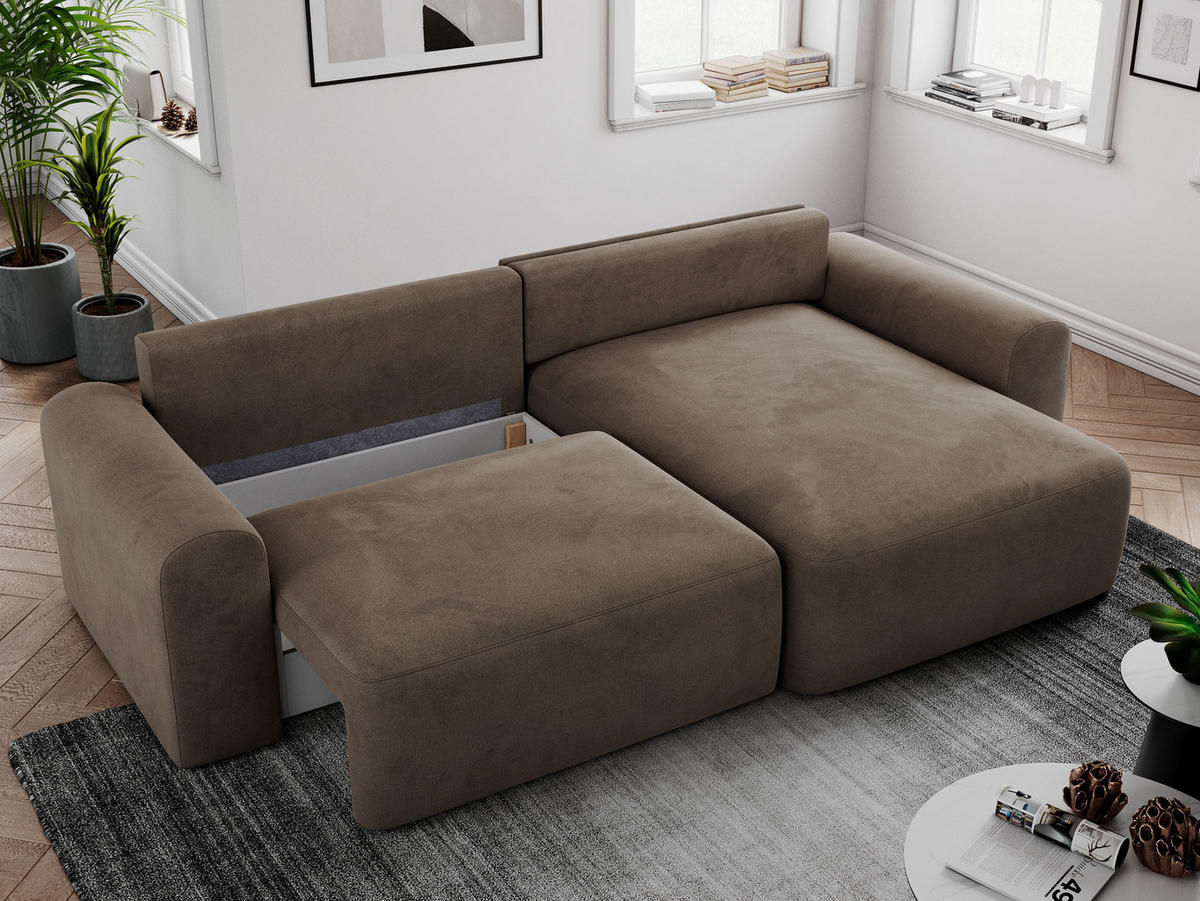 ECKSOFA NELSON Braun Velvet - Schwarz/Braun, Kunststoff/Textil (274/152cm) - MKS