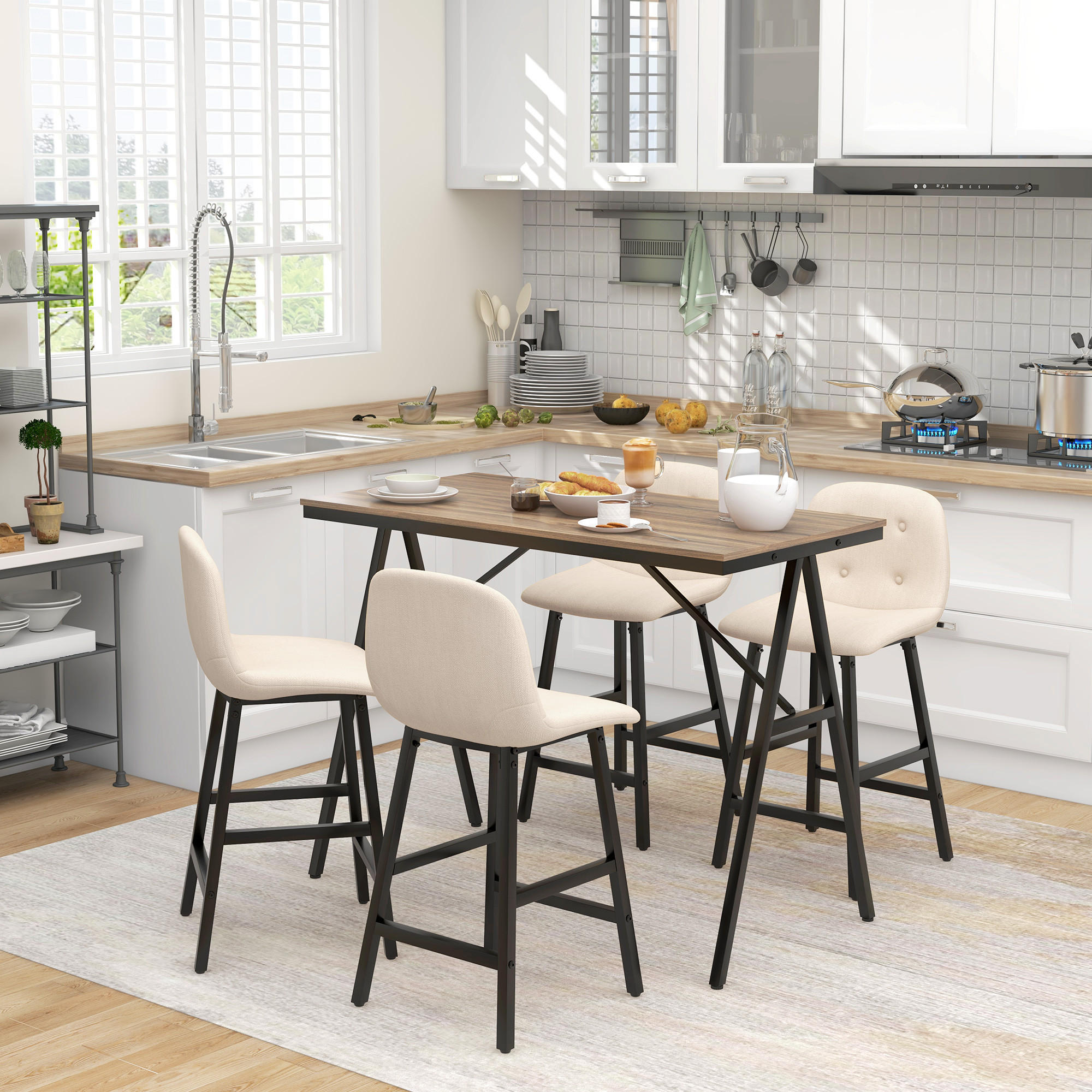 BARTISCH-SET - Beige, Holzwerkstoff/Kunststoff (60/91/120cm) - HOMCOM