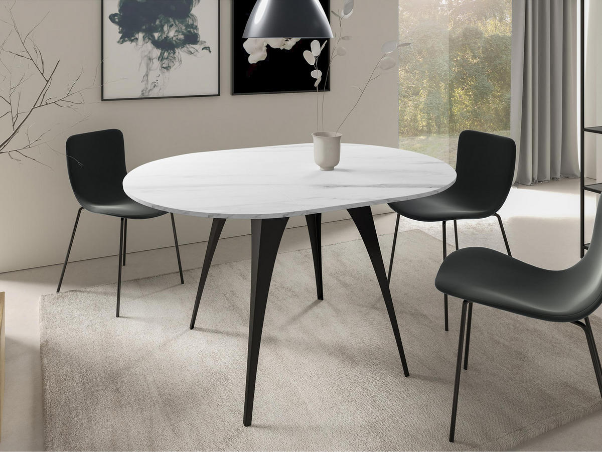 ESSTISCH Carmina 100 - Weiß Hochglanz/Schwarz, Holzwerkstoff/Metall (100/100/76cm) - MIRJAN24