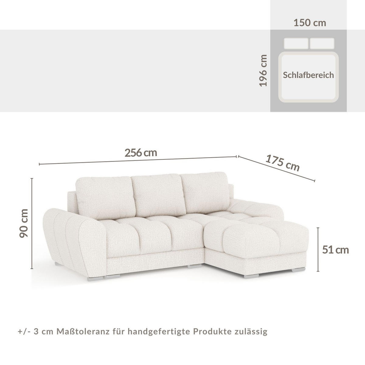 ECKSOFA MIT SCHLAFFUNKTION Peebles Beige Chenille-Stoff - Chromfarben/Beige, Holz/Holzwerkstoff (256/175cm) - Maison de Reve