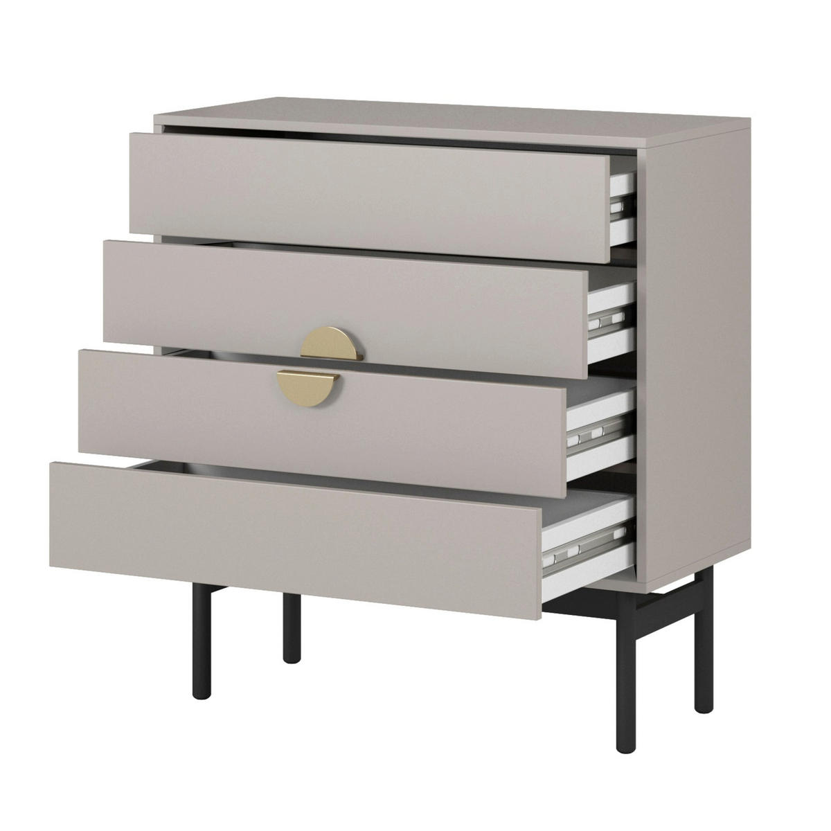 KOMODA Stoon II so 4 zásuvkami 85 cm - čierna/zlatá, kov/kompozitné drevo (85/92/38cm) - Selsey
